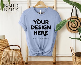 HEATHER BLUE Bella Canvas 3001 Mockup, 3001 cvc Heather Blue Mock-up, Boho Hangende Tshirt Mockup, Bella en Canvas Flatlay