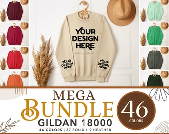 Gildan 18000 Sleeve Mockup Bundle | Left Sleeve Hanging Sweatshirt Mockup, Right Cuff Print, Boho Sweater Wrist Mock, POD Crewneck Photo
