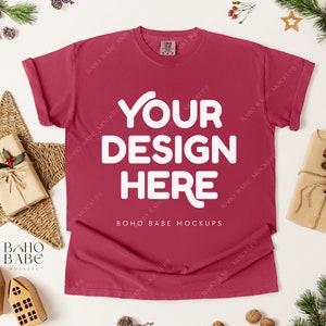 Comfort Colors 1717 Christmas Mockup Bundle | CC1717 Xmas Flatlay Mock up Bundle, Boho Flat Lay Tshirt Template, POD Unisex Shirt image 4