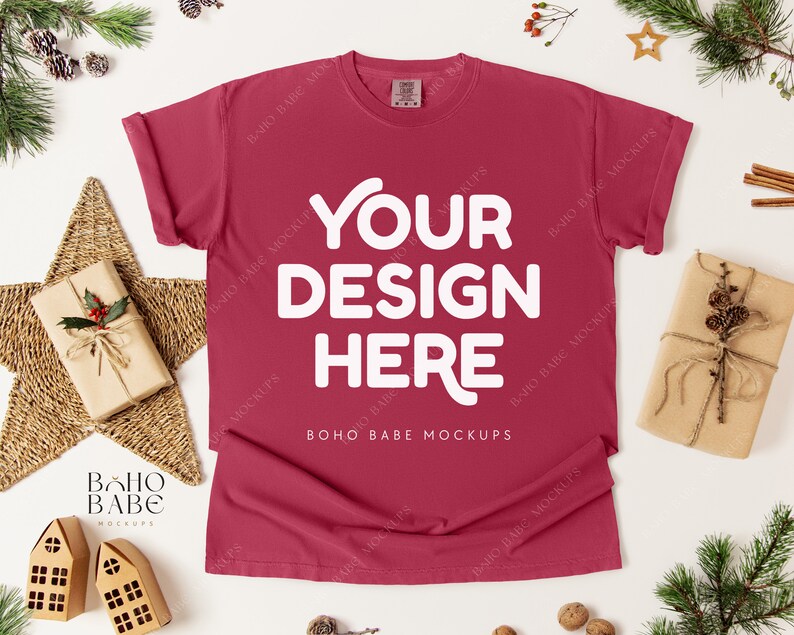Comfort Colors 1717 Christmas Mockup Bundle | CC1717 Xmas Flatlay Mock up Bundle, Boho Flat Lay Tshirt Template, POD Unisex Shirt image 4