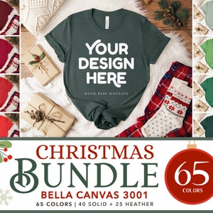 Bella Canvas 3001 Christmas Mockup Bundle | BC 3001cvc Shirt Flat Lay, Boho Styled Tshirt Template, POD Mockups, Xmas Flatlay Photo svg