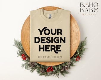 SAND Gildan 18000 Christmas Mockup | Gildan Sweater Xmas Flat Lay Mockup, Folded Sweatshirt Mock, G18000 Pullover Crewneck Mock up