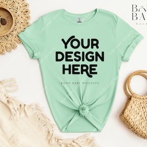 MINT GREEN Gildan 64000 Mockup, Gildan Softstyle Tshirt Mockup, Boho Flat Lay Tshirt Mockup, Gildan Soft Style Shirt Flatlay