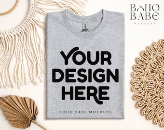 SPORT GRAU Gildan 5000 Mockup, Gildan 5000 gefaltetes Tshirt Mock-ups, Boho Flat Lay Shirt Mockup, Gildan Heavy Cotton gefaltetes Shirt Flatlay