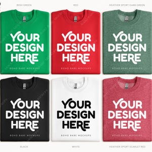 Christmas Group Mockup - Gildan 18000 Sweatshirt, Folded Crewneck Boho Flatlay, White Black Red Irish Green Heather Sport Real Photo POD Svg