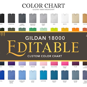 18000 Bearbeitbare Farbkarte | Gildan 18000 Sweatshirt Chart, 45 PNG transparente Dateien Vorlagen, benutzerdefinierte Farbkarte, DIY Farbkarte Pullover