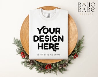 WHITE Gildan 18000 Christmas Mockup | Gildan Sweater Xmas Flat Lay Mockup, Folded Sweatshirt Mock, G18000 Pullover Crewneck Mock up