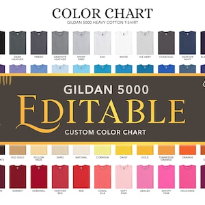 Bearbeitbare Farbkarte Gildan 5000 | Gefaltete T-Shirts 55 PNG transparente Dateien mit Vorlagen, benutzerdefinierte Farbkarte Shirt Mockups, DIY Farbkarte