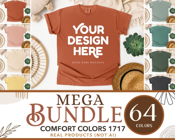 Comfort Colors 1717 Mockup Bundle | CC1717 Flatlay Mock up Bundle, Boho Flat Lay Tshirt, POD Unisex Shirt Bulk Template, Real Product Photos