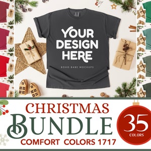 Comfort Colors 1717 Christmas Mockup Bundle | CC1717 Xmas Flatlay Mock up Bundle, Boho Flat Lay Tshirt Template, POD Unisex Shirt image 1