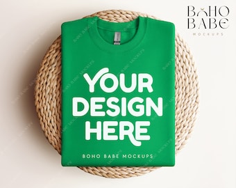 Gildan 18000 Sweatshirt Mockup - Irish Green | Gildan Flat Lay Mockup, Folded Crewneck Boho Mockup, St Patrick's Day Sweater Mock-up, POD