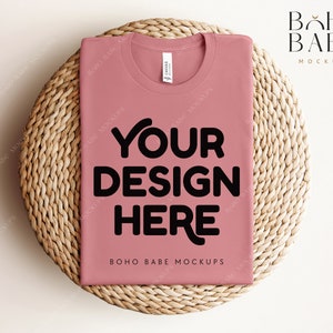 MAUVE Bella Canvas 3001 Folded Mockup, Boho Flat Lay Tshirt Mock-up, Bella and Canvas Folded T-shirt Flatlay Mockup, POD Tee Photo