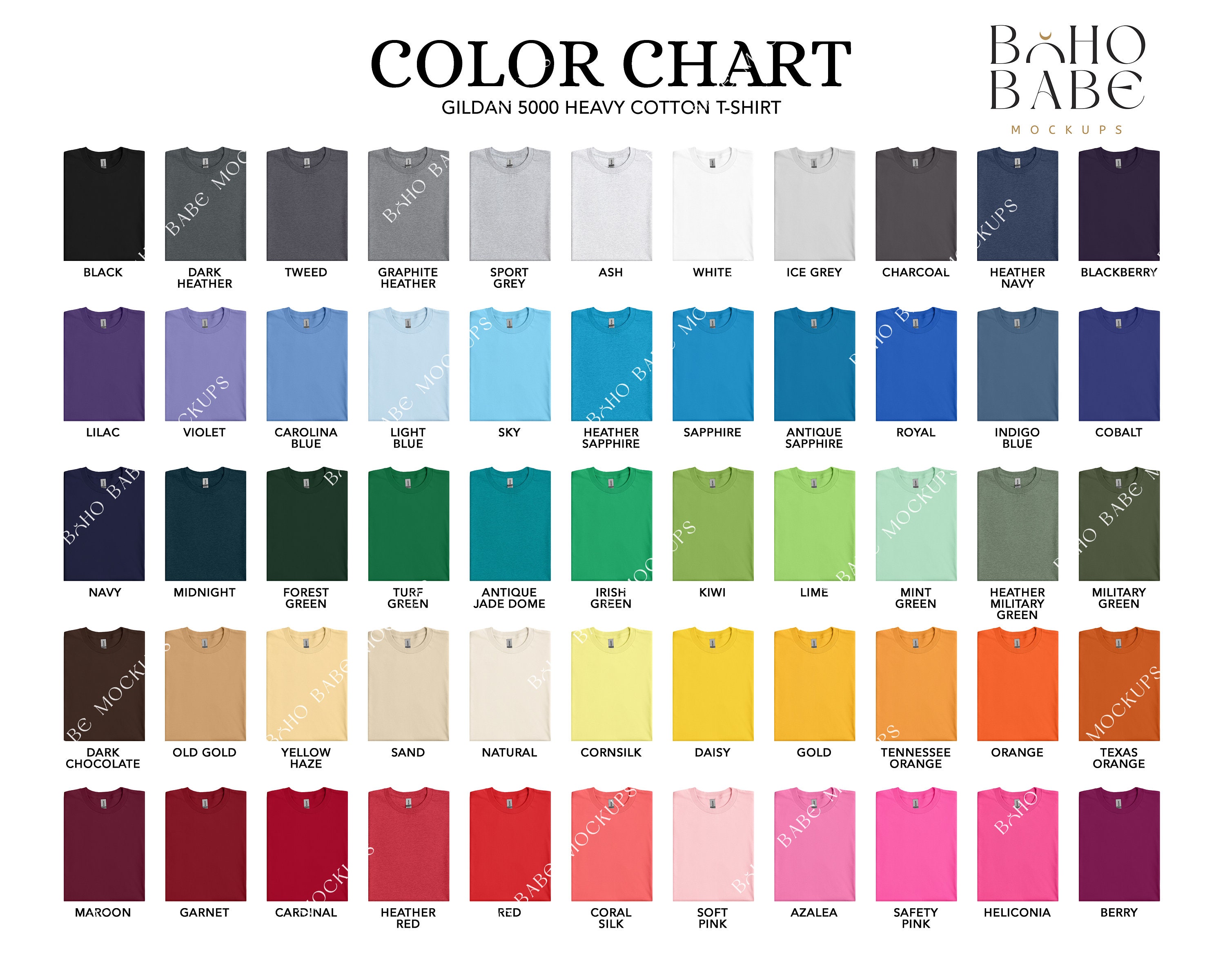 Editable Color Chart Gildan 5000 | Folded T-shirts 55 PNG Transparent ...