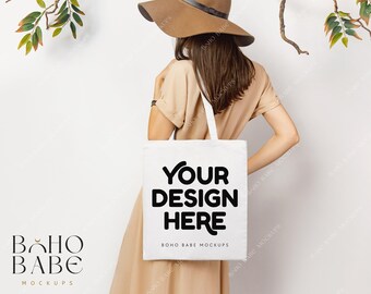 Weiße Einkaufstasche Mockup, Boho Einkaufstasche Modell Mock, hängende Einkaufstasche Mock-up, Einkaufstasche Mock-up, Baumwolle Canvas Einkaufstasche Mockup, Sublimation SVG
