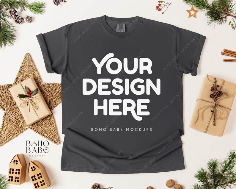 Comfort Colors 1717 Christmas Mockup Bundle | CC1717 Xmas Flatlay Mock up Bundle, Boho Flat Lay Tshirt Template, POD Unisex Shirt image 7