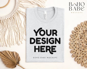ASH Bella Canvas 3001 cvc Maquette pliée, Boho Flat Lay Tshirt Mock-up, Bella Canvas Folded Flatlay Mockup, Pod black tshirt mock