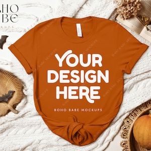 Fall Mockup | AUTUMN Bella Canvas 3001 Mockup, Halloween T-shirt Mock up, Autumn Flat Lay Mock, POD Tee Shirt Mocks svg, BC3001