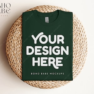 FOREST GREEN Gildan 5000 Mockup, Gildan 5000 Folded Tshirt Mock ups, Boho Flat Lay shirt Mockup, Gildan Heavy Cotton Folded Shirt Flatlay