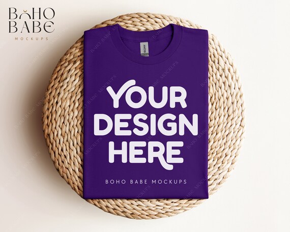 PURPLE Gildan 5000 Mockup, Gildan 5000 Folded Tshirt Mock ups, Boho Flat Lay Mockup, Gildan Heavy Cotton Folded Shirt Flatlay