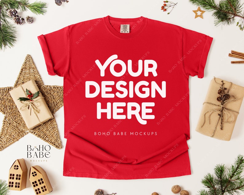 Comfort Colors 1717 Christmas Mockup Bundle | CC1717 Xmas Flatlay Mock up Bundle, Boho Flat Lay Tshirt Template, POD Unisex Shirt image 5