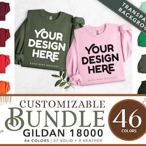 Paquete de maquetas Gildan 18000 / Maquetas de sudaderas personalizables para parejas, suéter doblado y recortado, fondo transparente PNG, SVG editable