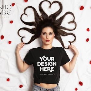 Bella Canvas 3001 | Black T-shirt Mockup | Valentine Tshirt Mocks | Model Mockup | Valentine&#39;s Day Mockup | Oversized Shirt Mockup | BC 3001