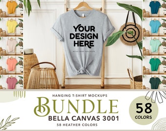Bella Canvas 3001 Mockup Bundle | 58 Heather Colors Bella und Canvas T-Shirt Mockup Bundle, Boho Hängende Tshirt Mocks, POD Mockups