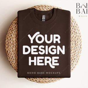 Gildan 18000 Crewneck Mockup - Dark Chocolate | Gildan Flat Lay Mockup, Folded Sweatshirt Mockup, Pullover Mock up, Gildan Crewneck 18000