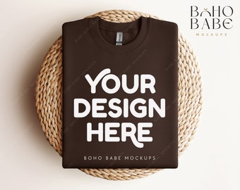 Gildan 18000 Crewneck Mockup - Dark Chocolate | Gildan Flat Lay Mockup, Folded Sweatshirt Mockup, Pullover Mock up, Gildan Crewneck 18000