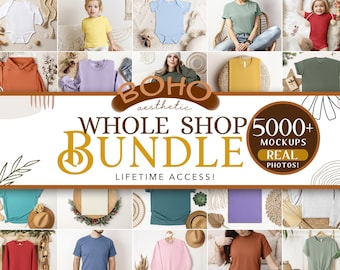 GANZES SHOP-PAKET | Whole Shop Mockup Bundle, Boho Styled Model Mockups, Bella Canvas 3001, Gildan Bundle, PoD Real Mock ups Vorlage Foto