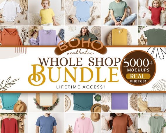 ENTIRE SHOP BUNDLE | Whole Shop Mockup Bundle, Boho Styled Model Mockups, Bella Canvas 3001, Gildan Bundle, PoD Real Mock ups Template Photo