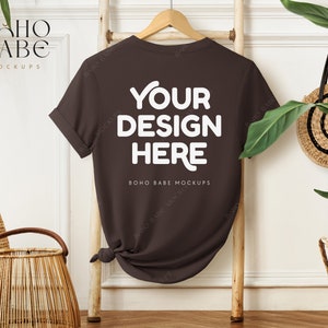 BROWN Bella Canvas 3001 Back Mockup, 3001 Brown Back Mock up, Boho Hanging Tshirt Mock-up, Bella and Canvas Back of Shirt Mockup