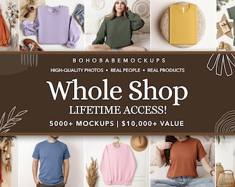 WHOLE SHOP BUNDLE | Starter Shop Mockup Bundle, Entire Shop Bundle, Bella Canvas Shirt Flaylay, Gildan Sweatshirt, Real Human Model Mockups