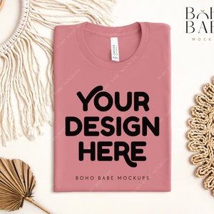 MAUVE Bella Canvas 3001 Folded Mockup, Boho Flat Lay Tshirt Mock-up, Bella and Canvas Folded T-shirt Flatlay Mockup, POD Tee Photo