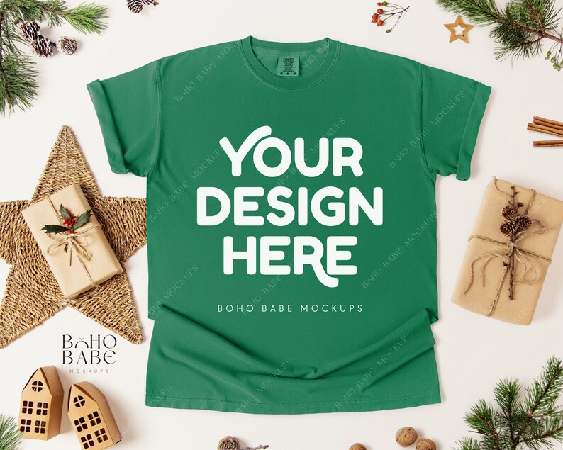 Comfort Colors 1717 Christmas Mockup Bundle | CC1717 Xmas Flatlay Mock up Bundle, Boho Flat Lay Tshirt Template, POD Unisex Shirt image 3