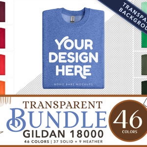 Paquete de maquetas Gildan 18000 / Maquetas de sudadera transparente, suéter doblado y recortado, cuello redondo sin fondo, PNG editable, maquetas simples