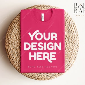 FUCHSIA Bella Canvas 3001 Folded Mockup, Boho Flat Lay Tshirt Mock-up, Bella Canvas 3001 Folded T-shirt Flatlay Mockups, POD Tee Mocks