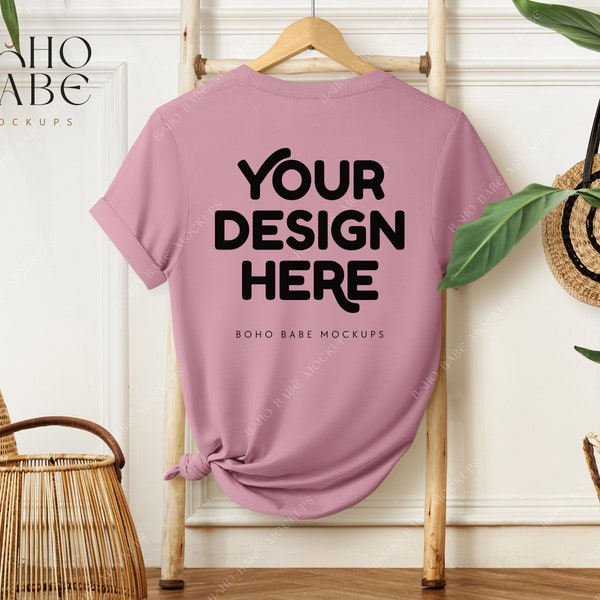 ORCHID Bella Canvas 3001 Back Mockup, 3001 Orchid Back Mock up, Boho Hanging Tshirt Mock-up, Bella and Canvas Back of Shirt Mockup