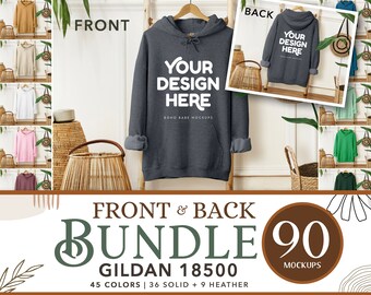 Gildan 18500 Mockup Bundle | Gildan 18500 Front and Back Hoodie Bundle, Hanging Back Side Mock ups, Boho Styled Hoodie on Hanger Mocks POD