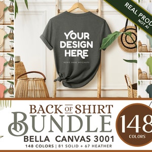 Bella Canvas 3001 Back Mockup Bundle | Back of Shirt Mock up Bundle, Boho Hanging Back Side of Tee Shirt Mock ups, POD Real Product Photos