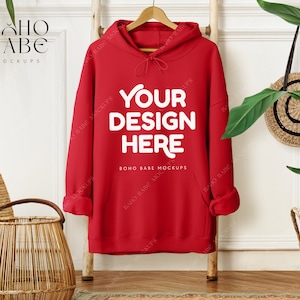 Gildan 18500 Red Hoodie Mockup | Hanging Gildan Hoodie Mockup, Boho Hoodie Mock, Hanging Hoodie Mockup, Red Hoodie Flat Lay