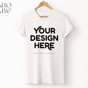 VINTAGE WHITE Bella Canvas 3001 Mockup | Boho Hanging TShirt Real Mockup, Unisex Tee on Hanger Photo POD Simple Clean White Background Svg