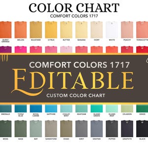 Editierbare Farbkarte Comfort Colors 1717 | 66 PNG Dateien gefaltete Shirts mit Vorlagen Benutzerdefinierte Farbkarte Shirt Mockups DIY svg
