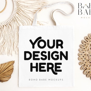 White Tote Bag Mockup, Boho Styled Tote Mock, Tote Bag Flat Lay Mock-up, Shopping Bag Mock up, Cotton Canvas Tote Bag Mocks Sublimation SVG