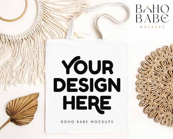White Tote Bag Mockup, Boho Styled Tote Mock, Tote Bag Flat Lay Mock-up, Shopping Bag Mock up, Cotton Canvas Tote Bag Mocks Sublimation SVG