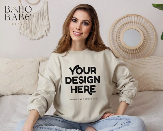 Gildan 18000 Sand Sweatshirt Gildan Crewneck Mockup Model Mockup Boho Sweater Mockup Oversized Crewneck Mockup Sand Gildan Mock Etsy
