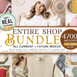 GANZES SHOP-PAKET | Whole Shop Mockup Bundle, Boho Styled Model Mockups, Bella Canvas 3001, Gildan Bundle, PoD Real Mock ups Vorlage Foto