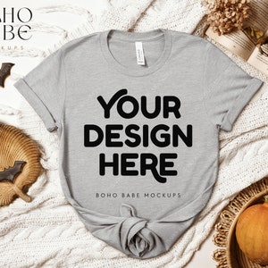 Fall Mockup | ATHLETIC HEATHER Bella Canvas 3001 Mockup, Halloween T-shirt Mock up, Autumn Flat Lay Mock, POD Tee Shirt Mocks svg, BC3001