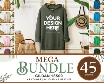 Gildan 18500 Mockup Bundle | Gildan Hoodie Mockup Bundle, Hanging Hoodie Mockup Bundle, Boho Hoodie Mockups, POD Flat Lay Mocks