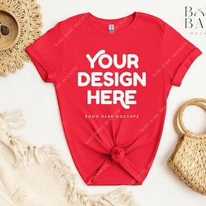 RED Gildan 64000 Mockup, Gildan Softstyle Tshirt Mockup, Boho Flat Lay Tshirt Mockup, Gildan Soft Style Flatlay